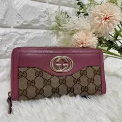 【美品】グッチ　長財布ラウンドファスナー　インターロッキングGGキャンバス