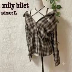 【新品タグ付き】ミリービレット 2wayオフショルチェックシャツ L 茶のサムネイル