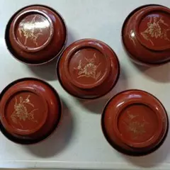 天然木 栃 蓋付椀 5客セット 古代内朱 秋草 蒔絵 汁椀 吸物椀 漆器 和 