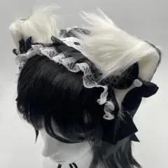 猫耳　ヘッドドレス　セット　ブラック　黒　ロリータ　リボン　ハロウィン　ゴスロリ