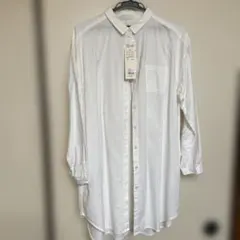 春　ホワイト 長袖 綿100％シャツワンピース M〜L