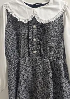 う*読様 フリル襟ミニワンピース ブラック・ホワイト