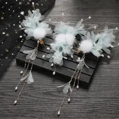 水色とホワイトの花飾り 3個セット