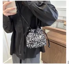 スパンコール バック シルバー キラキラ 巾着 ショルダーバッグ　入学　2way