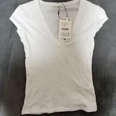 ZARA Vネック 半袖Tシャツ ホワイト S