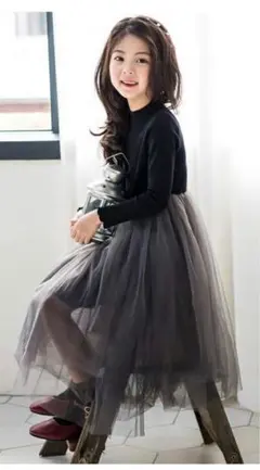 《新品》150 黒&グレー チュールワンピース