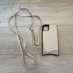 ベージュレザー風スマホケース ショルダーストラップ付き