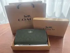 COACH オリーブグリーン 長財布　ストラップ付　コーチ