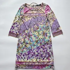 極美品 レオナール ワンピース 花柄 トリム 大きいサイズ L クリーム