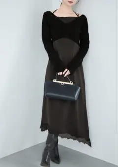 snidel クロップドニット＆レーストリムキャミワンピース