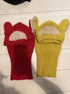 耳付きニット帽 赤と黄色 2色セット