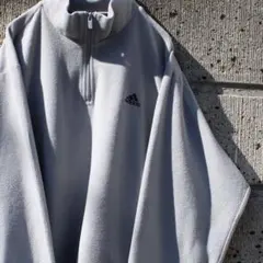 adidas 00's ロゴ刺繍 薄灰 古着 ハーフジップ フリース ジャケット