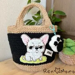 ハンドメイド ニットバッグ フレンチブルドッグ - メルカリ