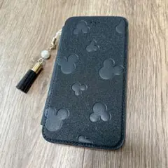 iPhone 14手帳型ケース ブラック 背面クリア 薄型 軽量 型押し