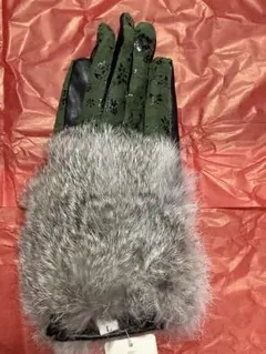 花柄付きレザー手袋 Lサイズ