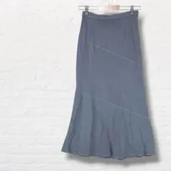 ​配色ステッチ 斜め切り替え アシンメトリーマーメイドロングスカート【2】グレー