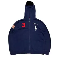 良品y2k archiveラルフローレンビックポニージップパーカー短丈ＵＳＡ国旗