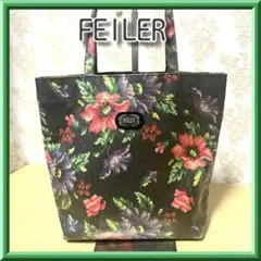 FEILER PVC花柄 ミニトートバッグチャコール