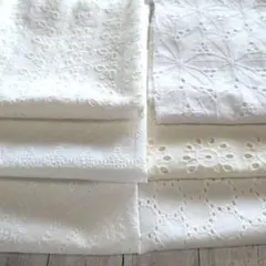 ホワイト系◯刺繍綿レース生地 ◯6枚セット