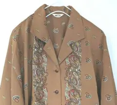 新品同様BE-IN日本製カラシ色ペイズリー昭和レトロ柄ヴィンテージシャツブラウス