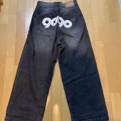 9090 ブラック ワイドレッグデニム
