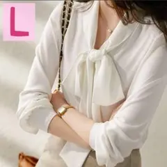 フォーマル ブラウス シフォンシャツ ボウタイ 白 L 就活 面接 キム秘書