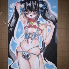 【ねこみみ】オリジナルイラスト　アナログイラスト　女の子　原画　コピック　萌え絵のサムネイル