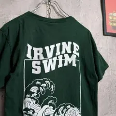 US古着 IRVINE SWIM Tシャツ 波柄 バックプリント 緑 S