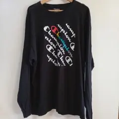 チャンピオン 長袖 Tシャツ ロンT 2XL 黒 斜めロゴ Champion