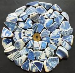 シー陶器　青系　2.5~3.5㎝　210g　50個　松前1669