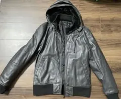 AZULフード付き黒レザージャケット