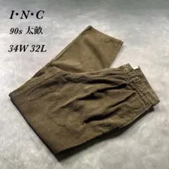 古着90s I・N・C ツータック太畝コーデュロイ茶 34W32L AF83