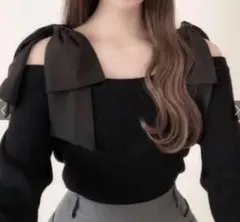 オフショルダーリボンストラップニットトップス[mb1546]