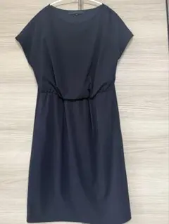 ANAYI ネイビー 半袖 ひざ丈ワンピース36