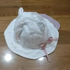 猫耳付きホワイトベビー帽子 48cm