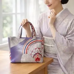 【◎127】 袋帯 リメイク ハンドメイド トートバッグ 紫シルバーピンク