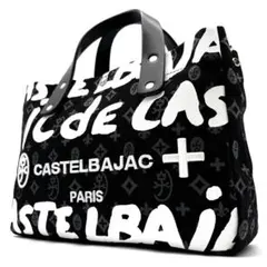 未使用に近い カステルバジャック ハンドバッグ ロゴ 総柄 手持ち ブラック