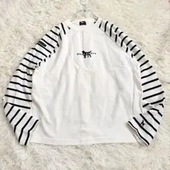 y8209 ボーダー柄長袖カットソー ロゴ コットン100% プリント 刺繍