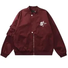 人気 フライトジャケット 星刺繍 レッド オーバーサイズ ストリート カジュアル
