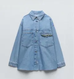 ZARA デニムジャケット　ビジュー　オーバーサイズ