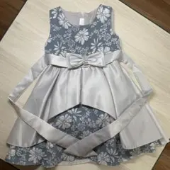 【高見えドレス♡サイズ110】 上品なグレー×花柄デザイン　子供用ドレス