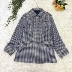 （株）ジュニアー MOKA 薄手ジャケット チェック 美品【S】黒白 フルジップ
