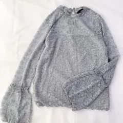 Heather ヘザー　レース　トップス　フレアスリーブ　ライトグレー　長袖