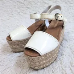 希少✨プラダ エスパドリーユ 厚底エナメルサンダル 白 ストラップ 38