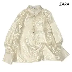 ZARA ザラ★花柄 長袖ブラウス シアー素材 オフホワイト 白 Lサイズ