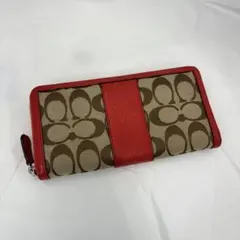 Coach 長財布 レッド/ベージュ