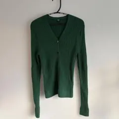 UNIQLO グリーン Vネック カーディガン Sサイズ　リブ