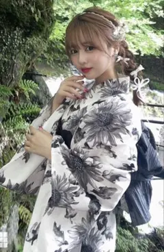 GRL ［gi1507］モノトーンひまわり浴衣セット2点セット　浴衣と帯