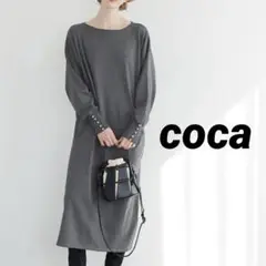 袖パールニットドレス レディース L チャコール 長袖ニットワンピース coca