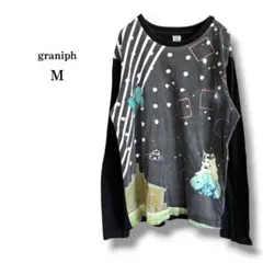 【graniph】グラニフ　プリントロングTシャツ　猫　宇宙　蝶　ブラック　Mのサムネイル